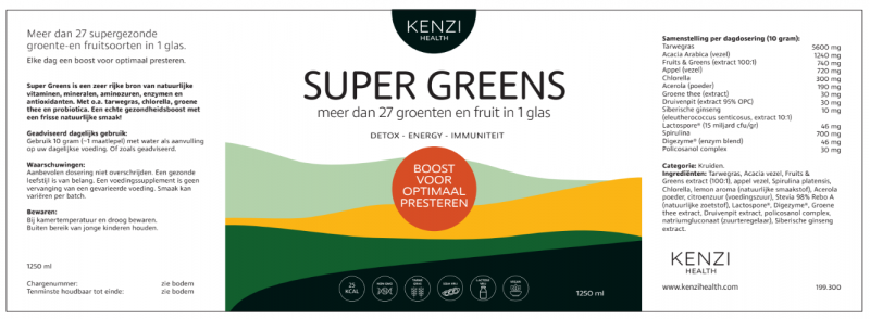 Kenzi Super Greens etiket ingrediënten